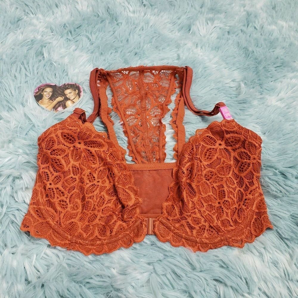 Victoria's Secret Racerback Pink Date Gingerbread Unlined Demi Brown 32 DD
